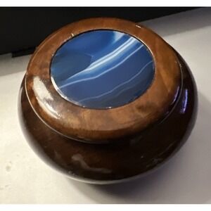 Blue Agate Brazil Wood Lined Trinket Ring Box Jewelry Box